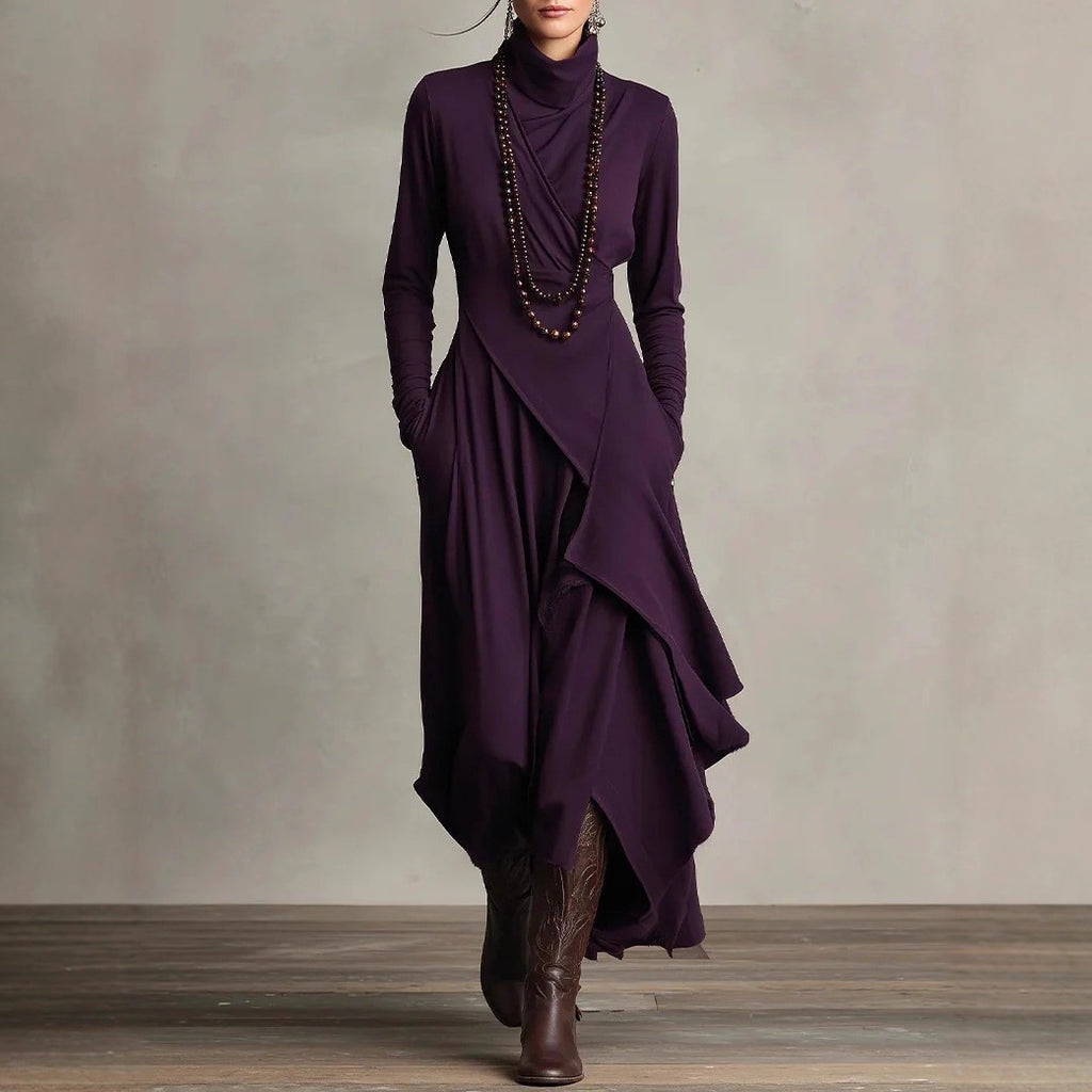 Women's Solid Colour High-Neck Dress