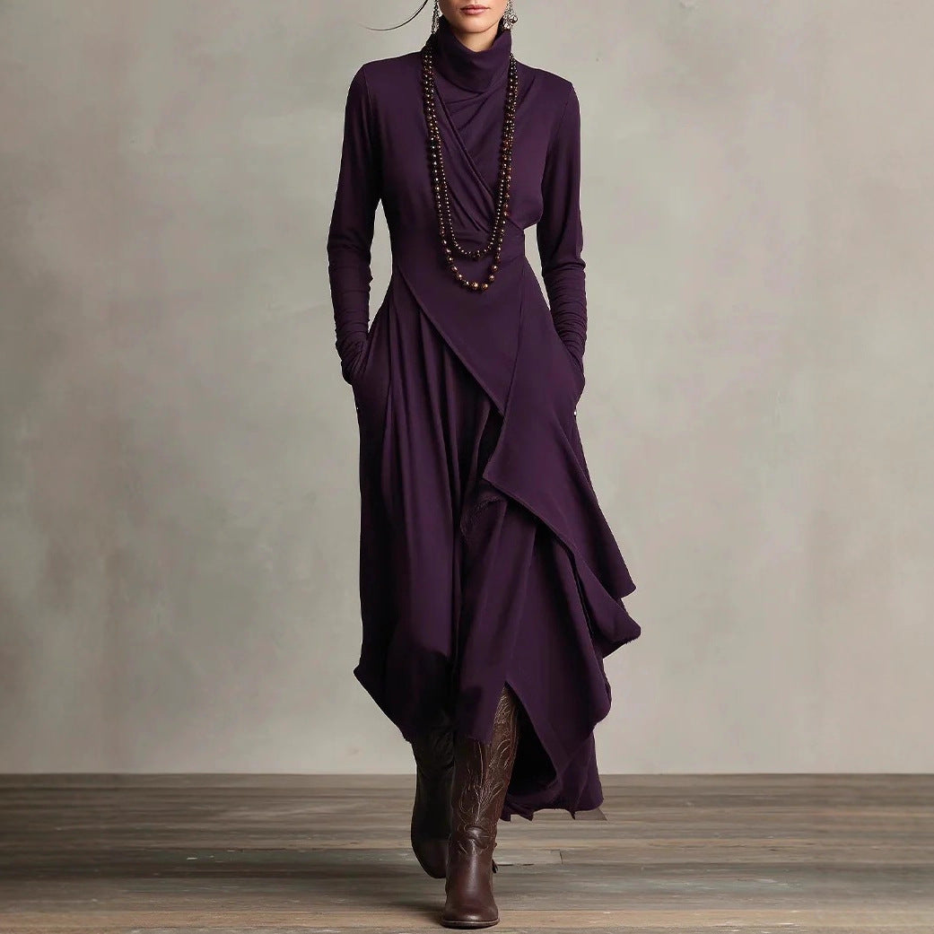 Women's Solid Colour High-Neck Dress