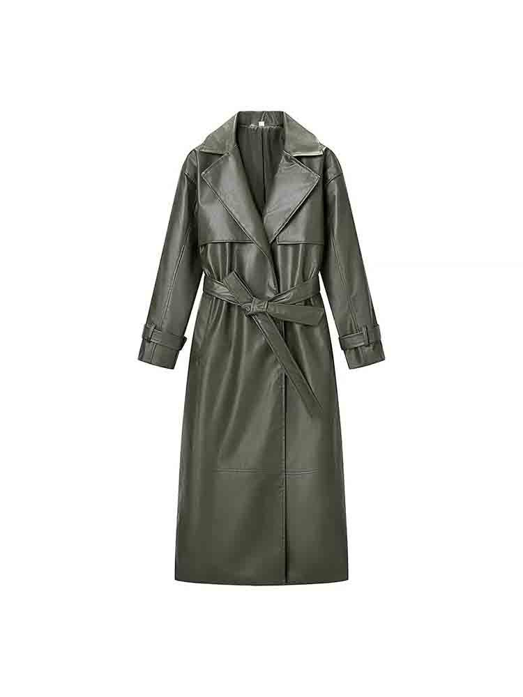 Stylish  Faux Leather Trench Coat