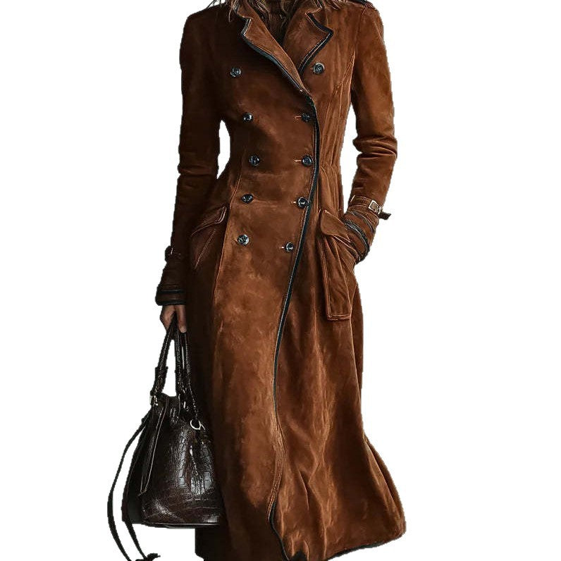 Women's Fall Winter Suede Long Coat