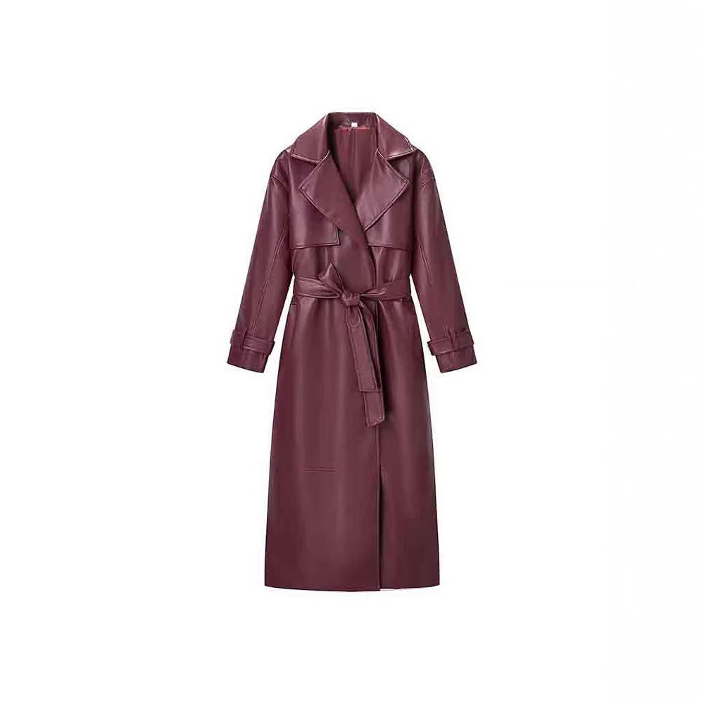 Stylish  Faux Leather Trench Coat