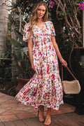 Floral V-Neck Short Sleeve Maxi Dress