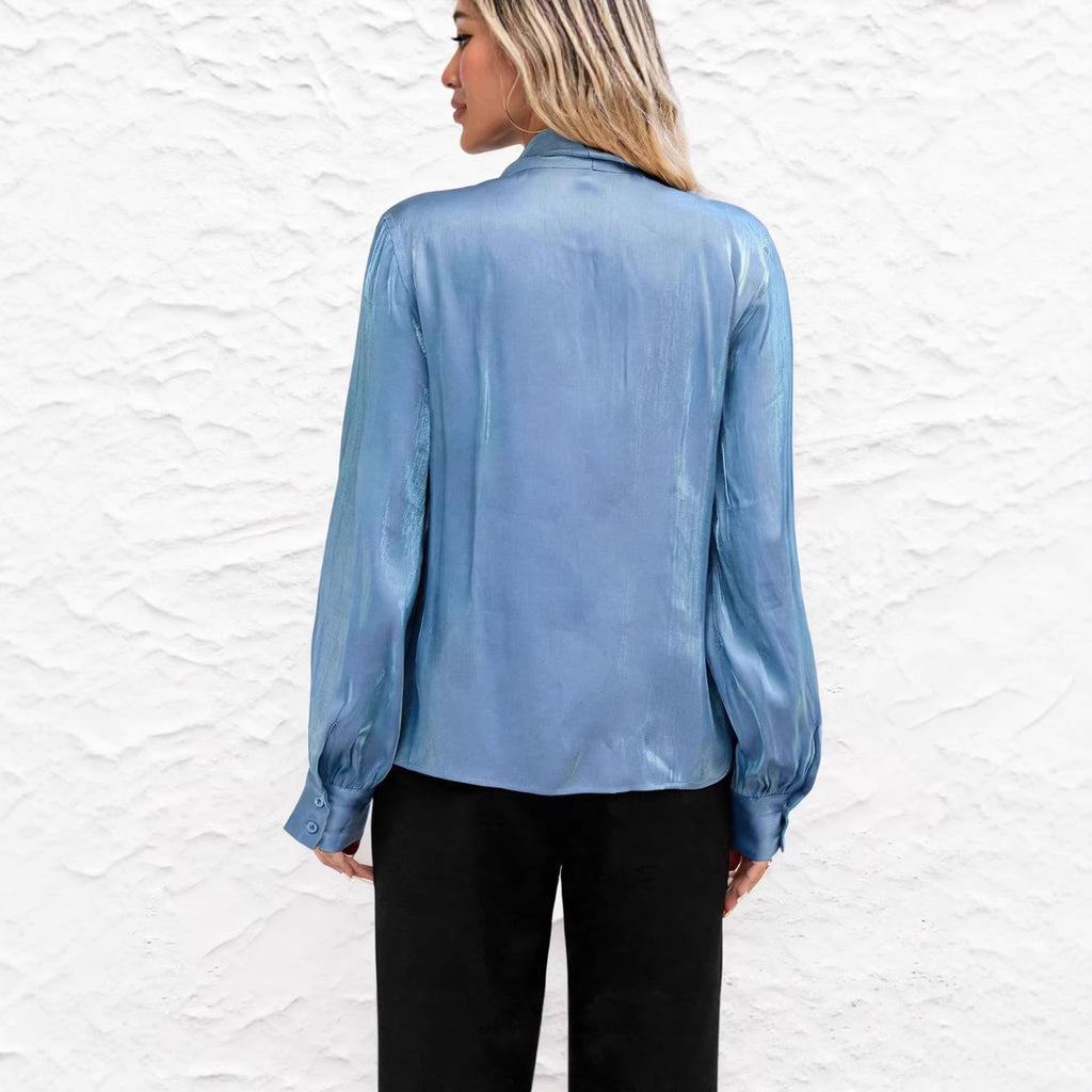 Chic With a Bow Long Sleeve Blouse For Women