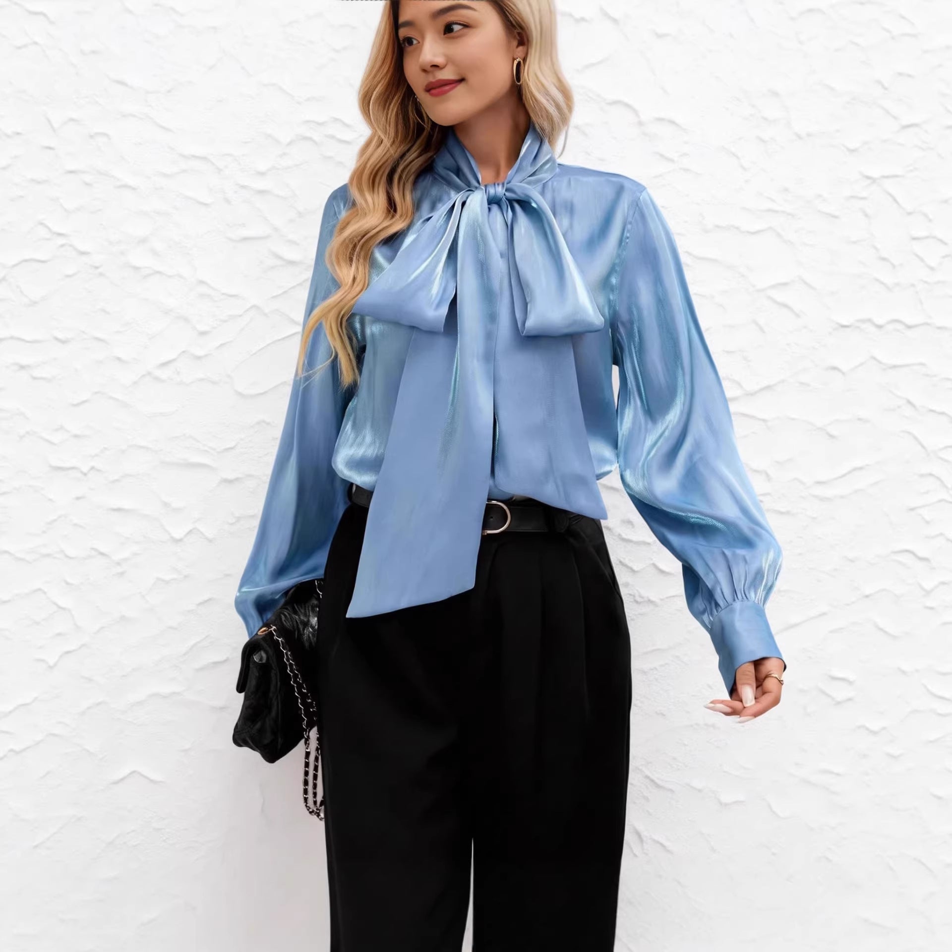 Chic With a Bow Long Sleeve Blouse For Women