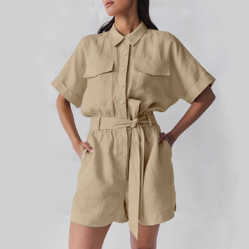 Women's Retro Short Sleeve Wide Leg Romper
