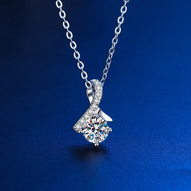 S925 Silver Necklace With White Gold Plating And Moissanite Stones