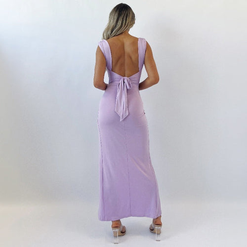 Slim, Sleeveless, Slit Dress With Back Tie Design