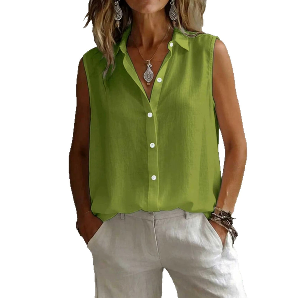 Women's Solid Color Casual Lapel Sleeveless Shirt