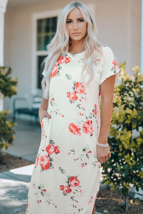 Romantic, Floral Print, Side Slits, Summer Dress