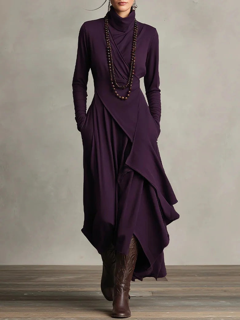 Women's Solid Colour High-Neck Dress