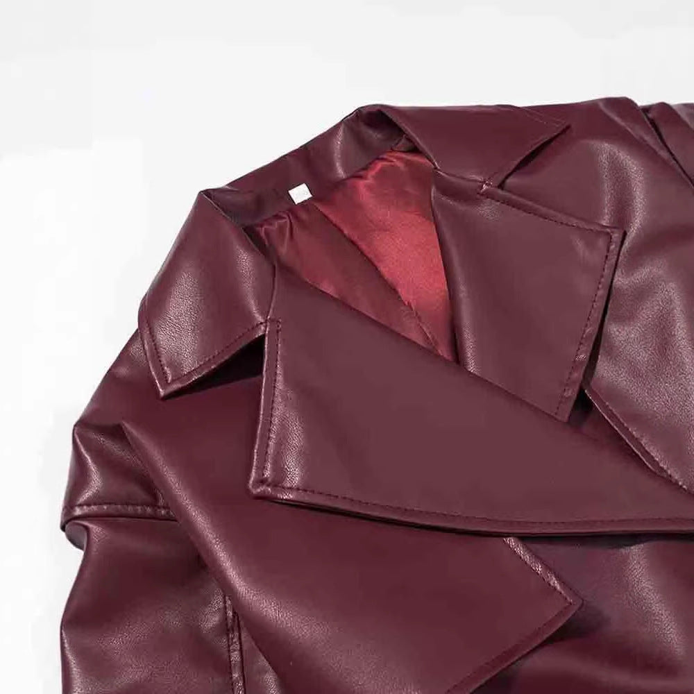 Stylish  Faux Leather Trench Coat