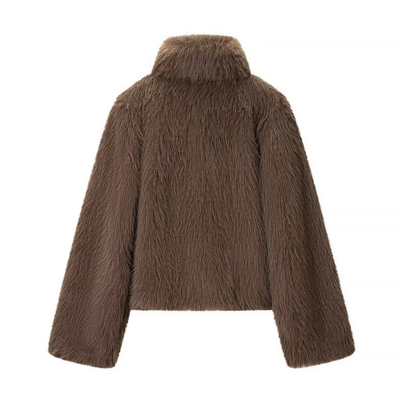 Thickened Warm Faux Fur Coat With A Stand-up Collar