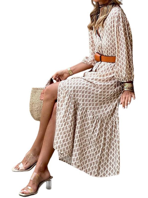 Women's Fashion V-neck Puff Sleeve Dress