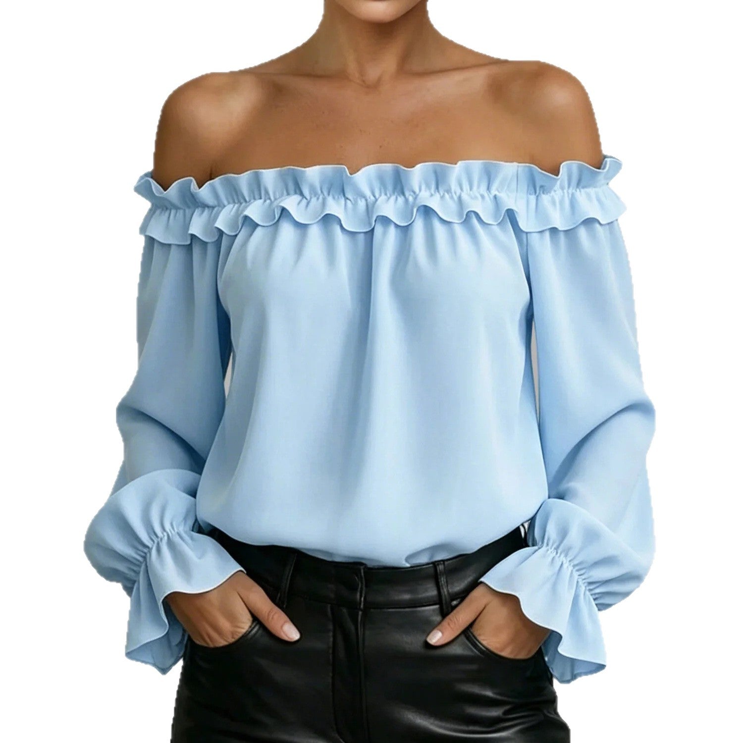 New Elegant Casual Ruffle Off-Shoulder Long-Sleeve Blouse For Women