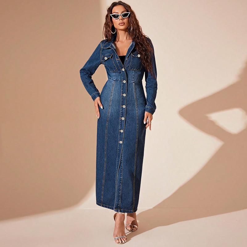 Denim Button-Up Jacket Dress