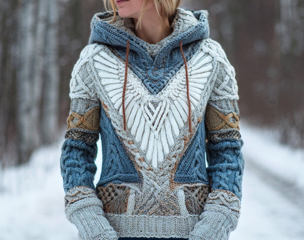 Autumn Winter Hooded Knitted Top With 3D Digital Print