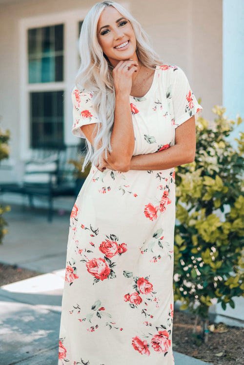 Romantic, Floral Print, Side Slits, Summer Dress