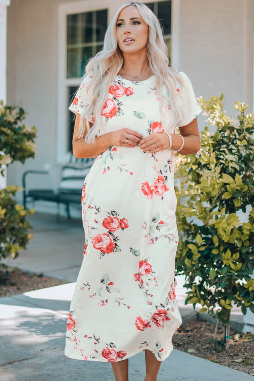 Romantic, Floral Print, Side Slits, Summer Dress