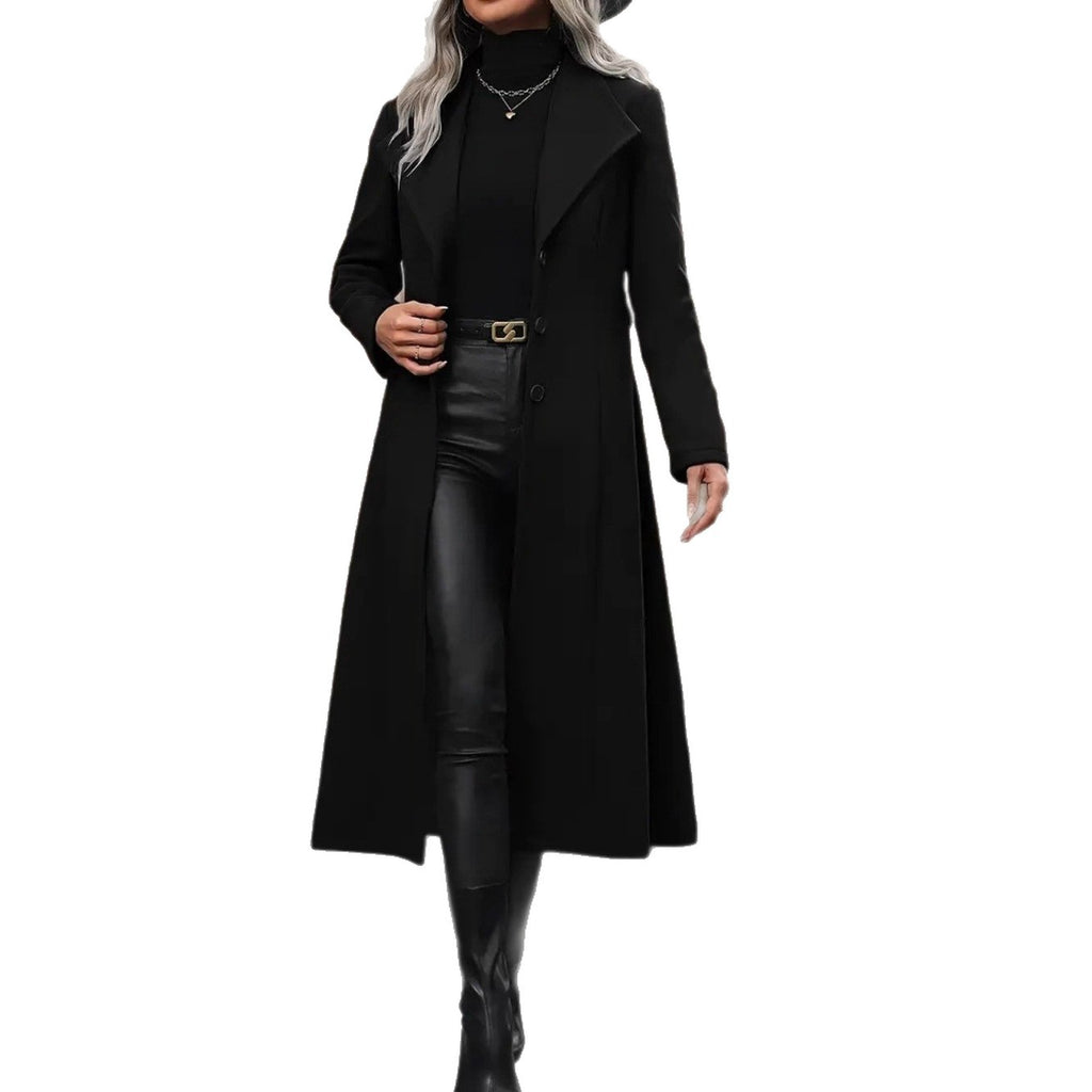 Women's Black Minimalist Belted Coat