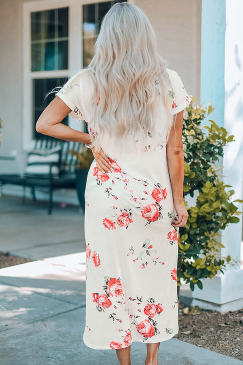 Romantic, Floral Print, Side Slits, Summer Dress