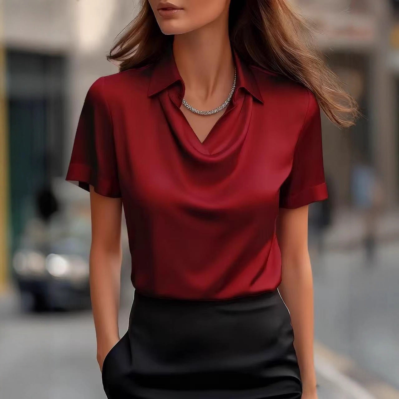 Elegant Minimalist Boat-neckline Blouse For Women