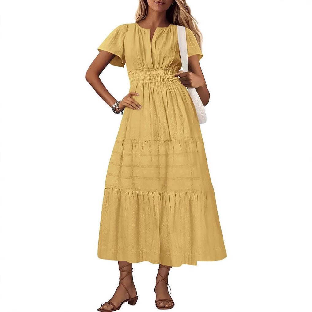 V neck Puff Sleeve Maxi Dress For Women