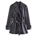 Women's Elegant Faux Leather Short Trench Coat