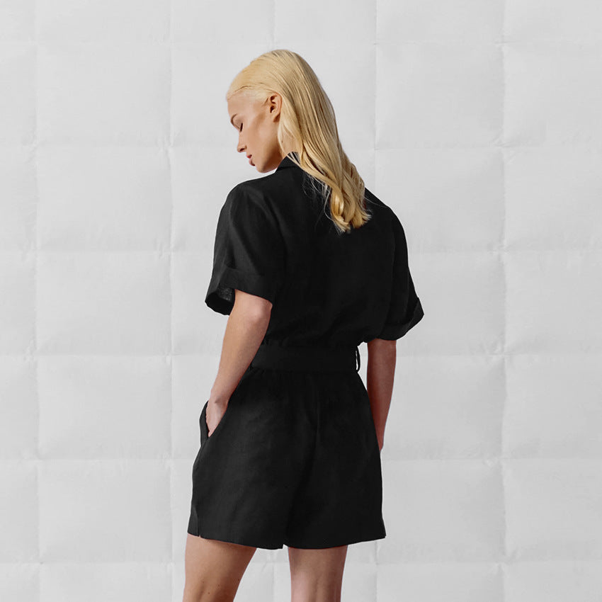 Women's Retro Short Sleeve Wide Leg Romper