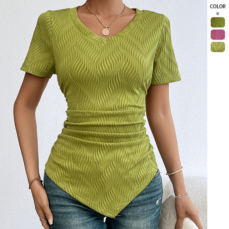 Solid-color Slimming Short-sleeve T-shirt For Women