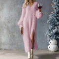 Chic Split Knitted Winter Dress With Buttons
