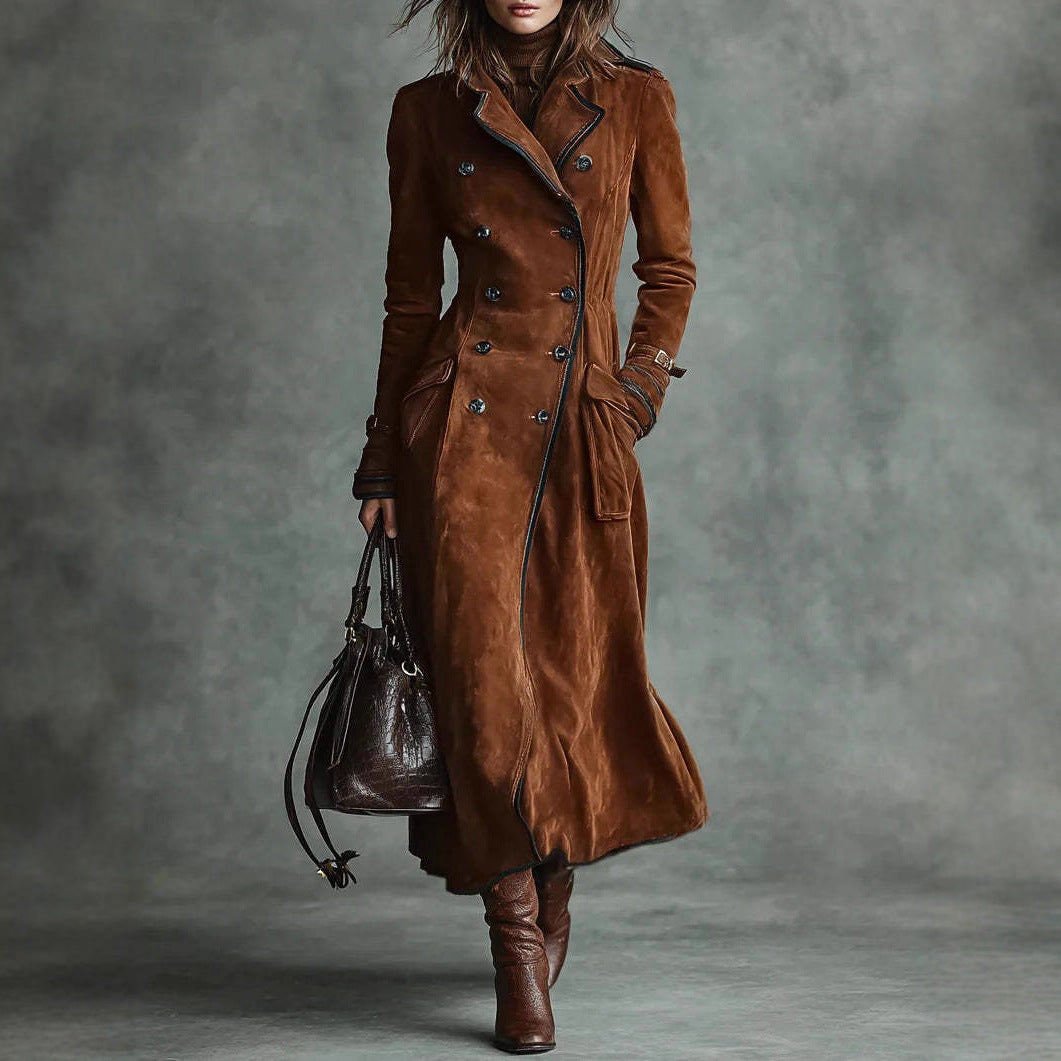 Women's Fall Winter Suede Long Coat