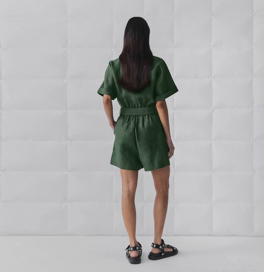 Women's Retro Short Sleeve Wide Leg Romper