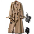 Women's Classic Trench Coat, Solid Color Long Sleeve Belted Mid-Length