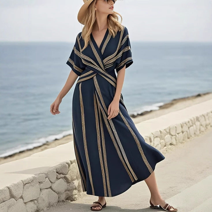 Casual Loose Retro Striped Print Summer Dress