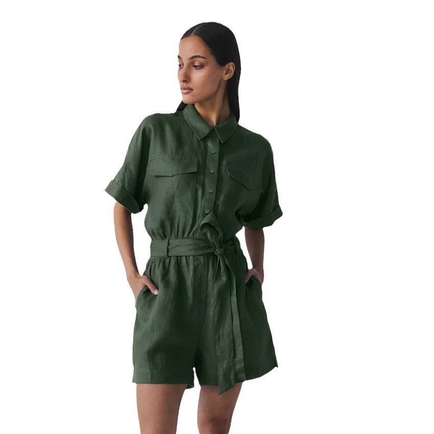 Women's Retro Short Sleeve Wide Leg Romper