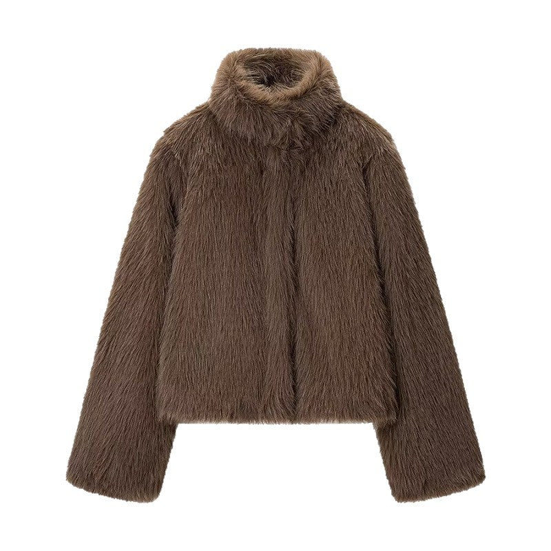 Thickened Warm Faux Fur Coat With A Stand-up Collar