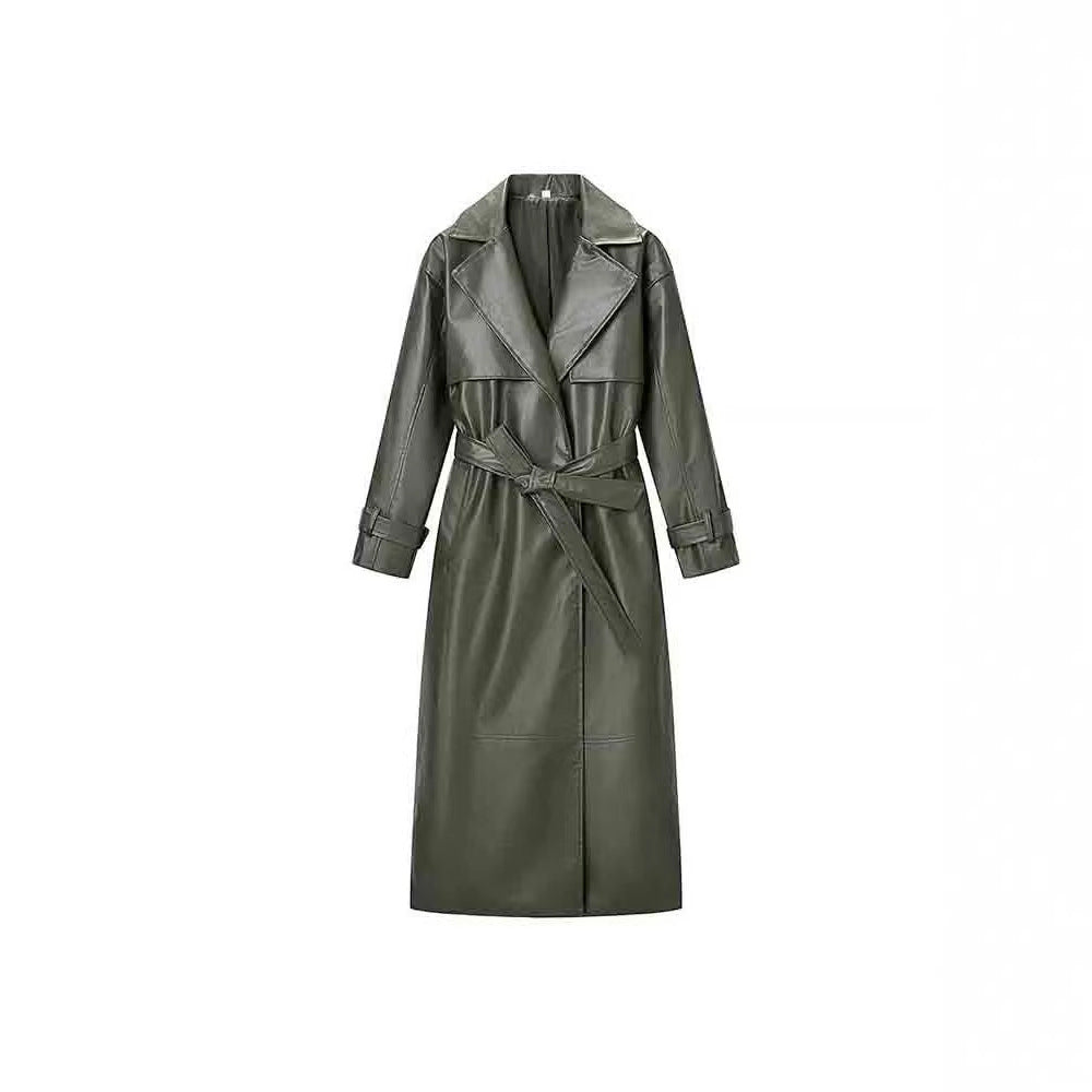 Stylish  Faux Leather Trench Coat