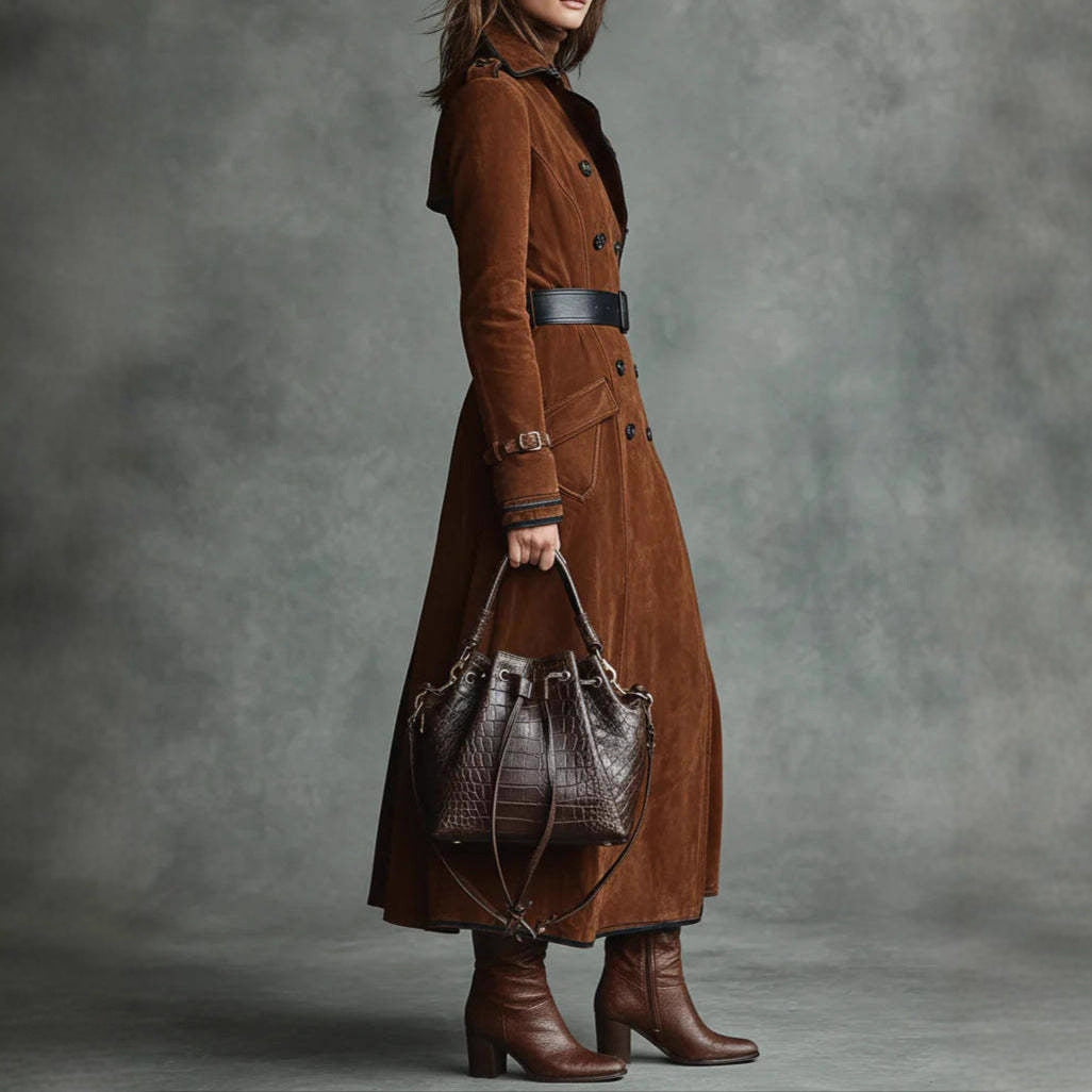 Women's Fall Winter Suede Long Coat