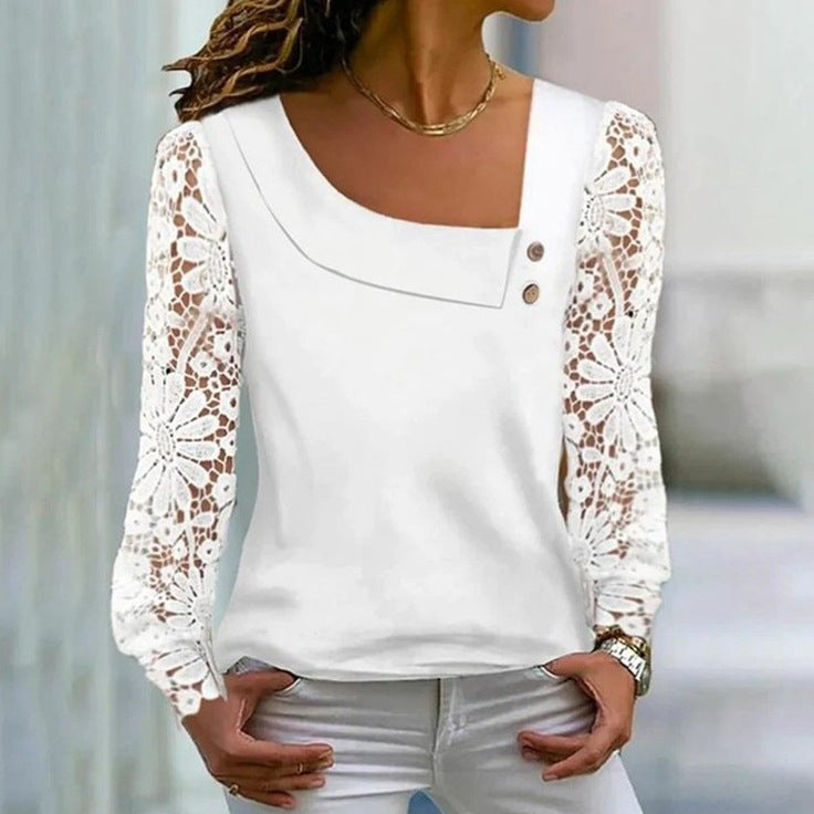 Women`s Fashion Lace Long-Sleeve Blouse
