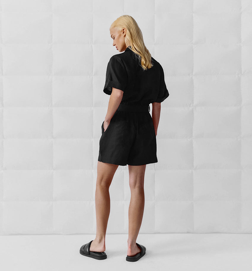 Women's Retro Short Sleeve Wide Leg Romper