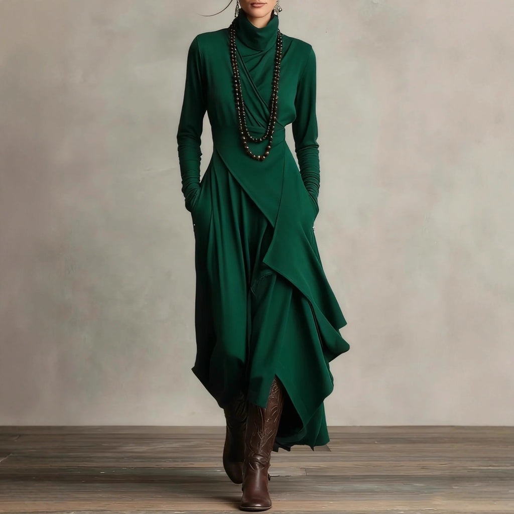 Women's Solid Colour High-Neck Dress