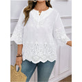 Elegant Embroidered Flared-Sleeve Lace Top Chiffon Blouse