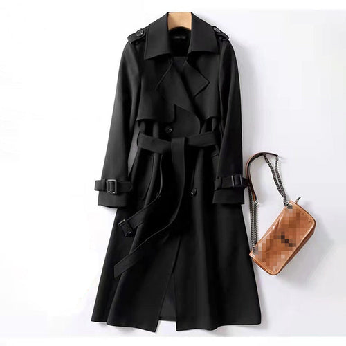 Women's Classic Trench Coat, Solid Color Long Sleeve Belted Mid-Length