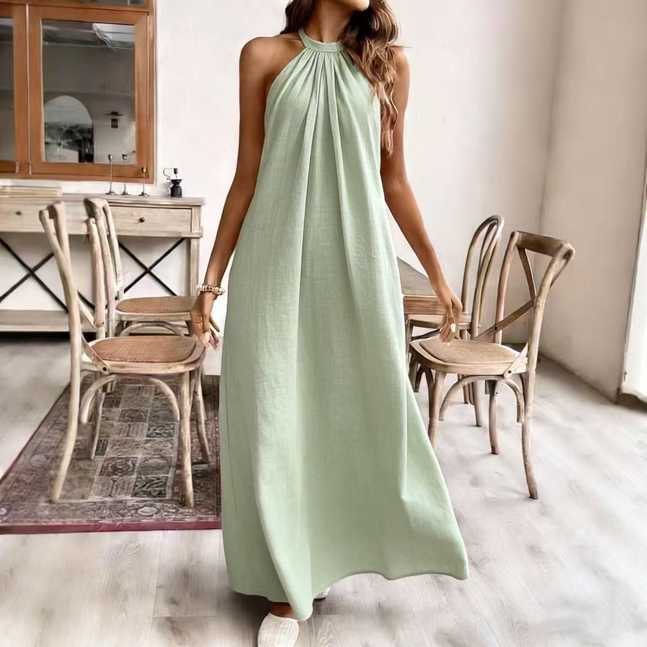 Vacation Style Relaxed Chic Halter Dress