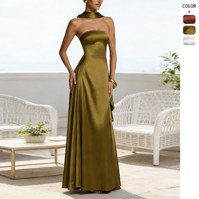 Women`s Chest Wrapping Backless  Evening Gown