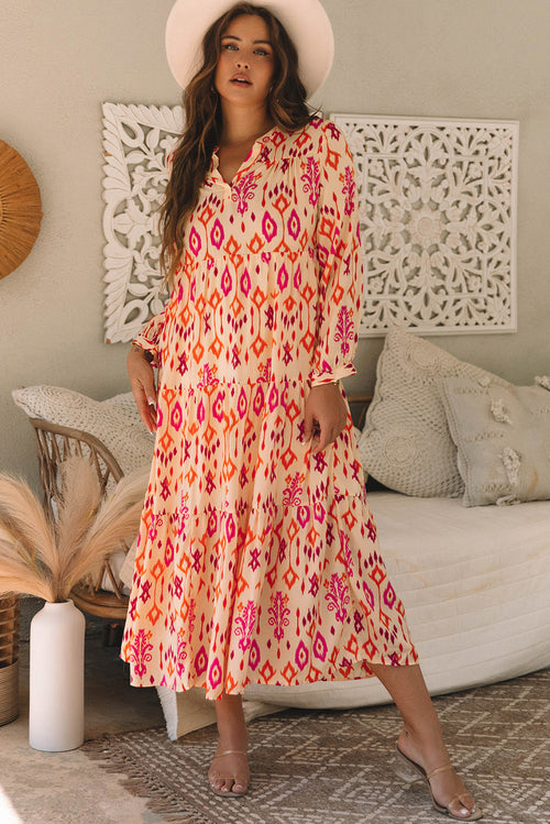 Abstract Geometric Print Maxi Dress