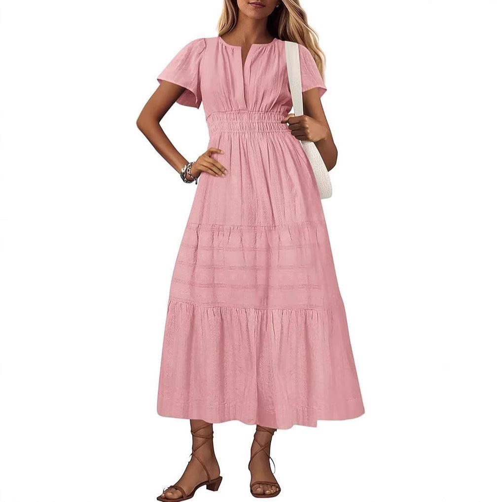 V neck Puff Sleeve Maxi Dress For Women