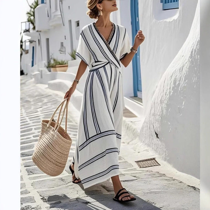 Casual Loose Retro Striped Print Summer Dress