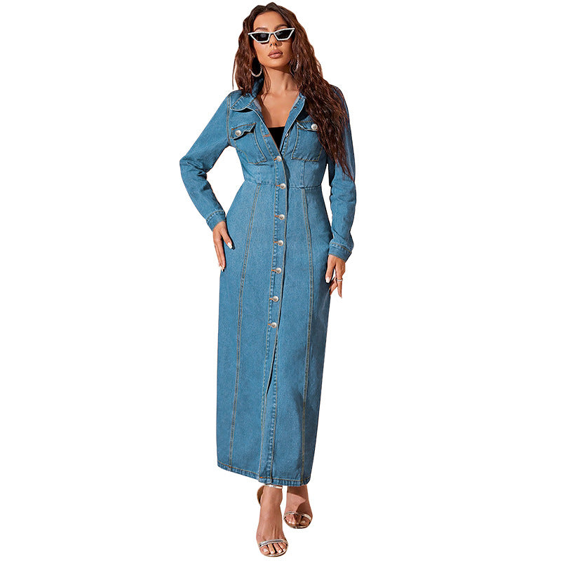 Denim Button-Up Jacket Dress