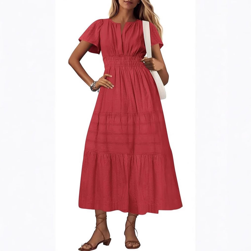 V neck Puff Sleeve Maxi Dress For Women